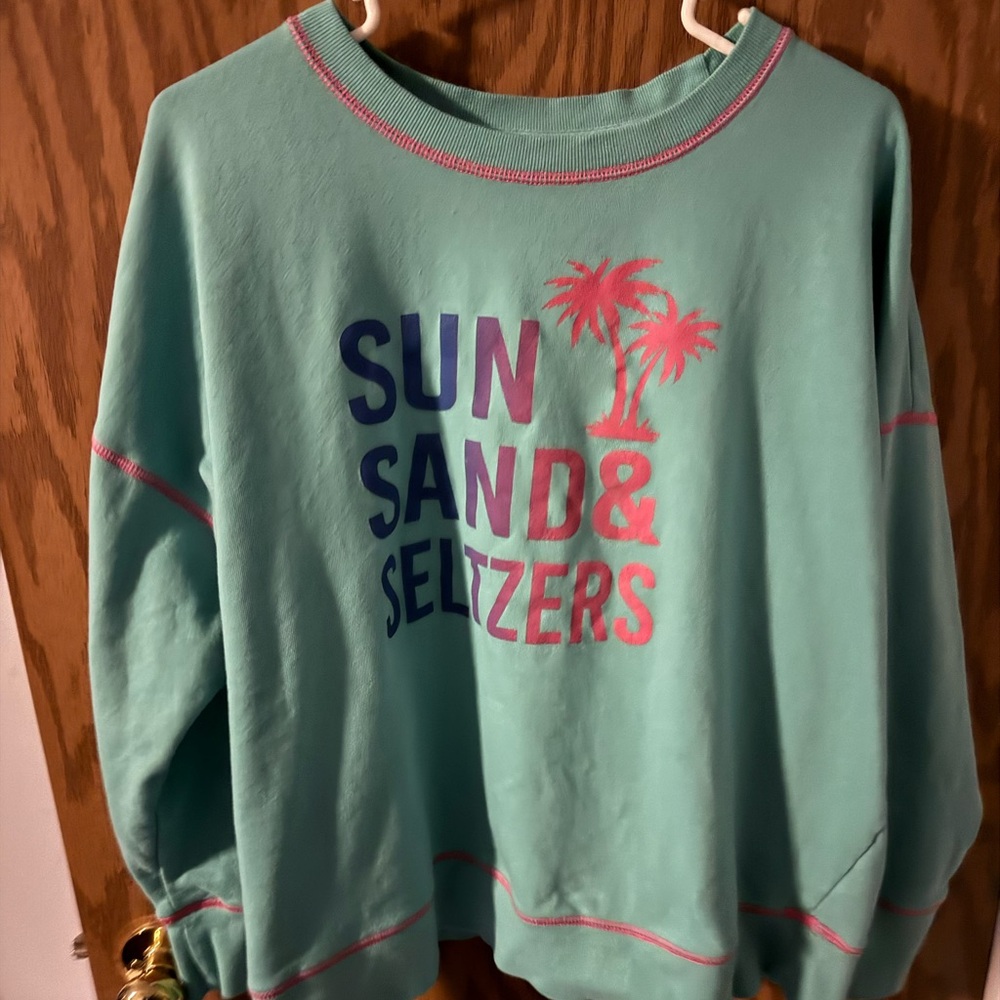 Maurices Teal Crewneck Sweatshirt with Pink Stitching